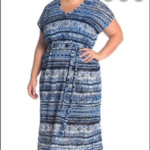 💕LondonTimesWoman 2X VNeck beltTie Blue  Dress